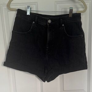Express Black Wash Super High Rise Denim Shortie Mom Shorts